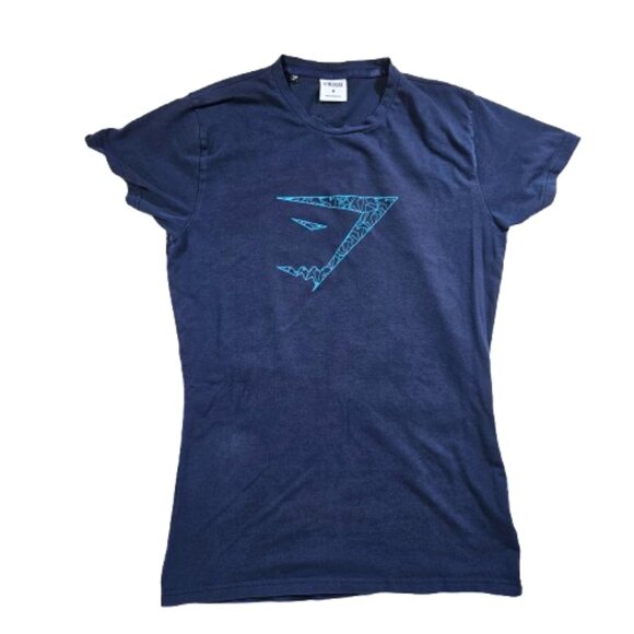 Gymshark Blue Short Sleeve Shark Logo T-shirt Women's Size Medium - Picture 1 of 7